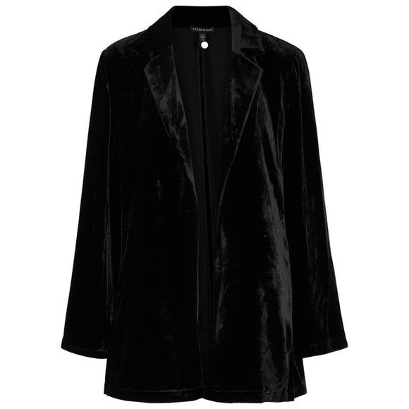 NWT Eileen Fisher silk blend velvet long sleeve open front long blazer black